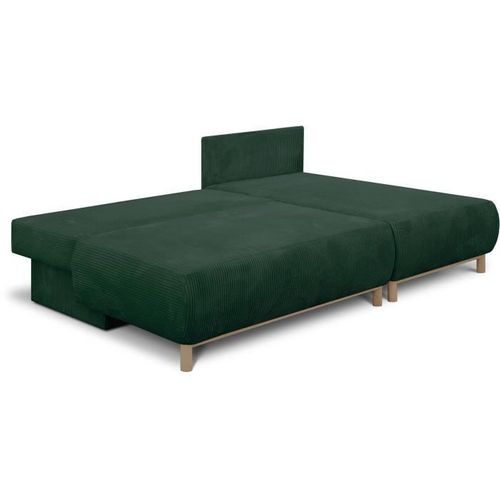 Canapé D'angle Droite Convertible - 3 Places - Mika - Tissu Velours Côtelé Vert Foncé - Coffre