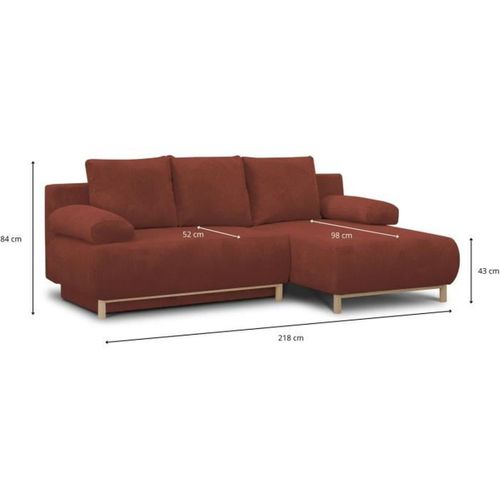 Canapé D'angle Droit Convertible - 3 Places - Tissu Velours Côtelé Rouille - Coffre De Rangement -