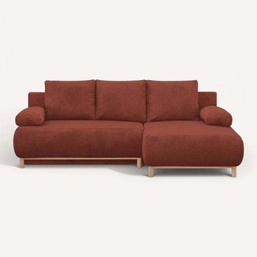Canapé D'angle Droit Convertible - 3 Places - Tissu Velours Côtelé Rouille - Coffre De Rangement -