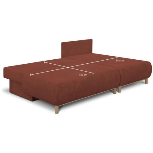 Canapé D'angle Droit Convertible - 3 Places - Tissu Velours Côtelé Rouille - Coffre De Rangement -
