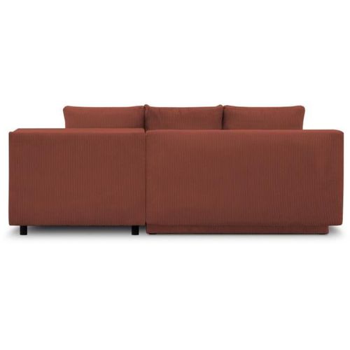 Canapé D'angle Droit Convertible - 3 Places - Tissu Velours Côtelé Rouille - Coffre De Rangement -