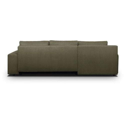 Canapé D'angle Convertible 5 Places Indian - Tissu Velours Côtelé Kaki - Coffre - 289x94/188x88cm