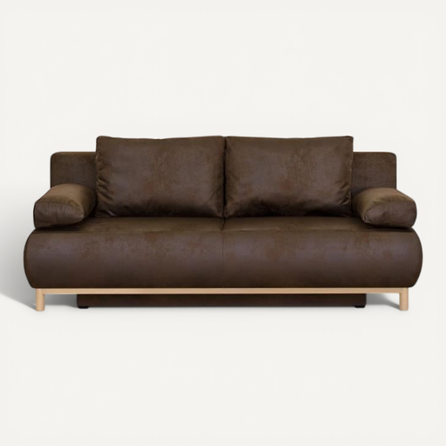 Canapé Convertible 3 Places - Mika - Tissu Vintage Cuir Vieiili Marron Foncé - Coffre - 192x84x93 Cm