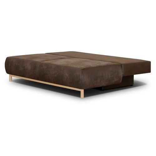 Canapé Convertible 3 Places - Mika - Tissu Vintage Cuir Vieiili Marron Foncé - Coffre - 192x84x93 Cm