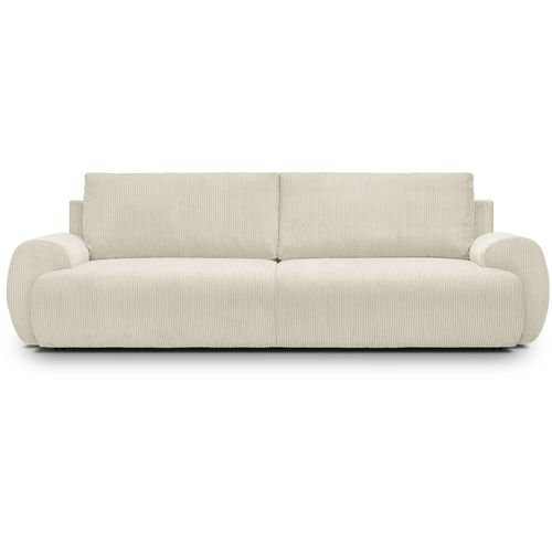 Canapé Convertible - 3 Places - Milo - Tissu Velours Côtelé Beige - Coffre De Rangement - 254 X 99