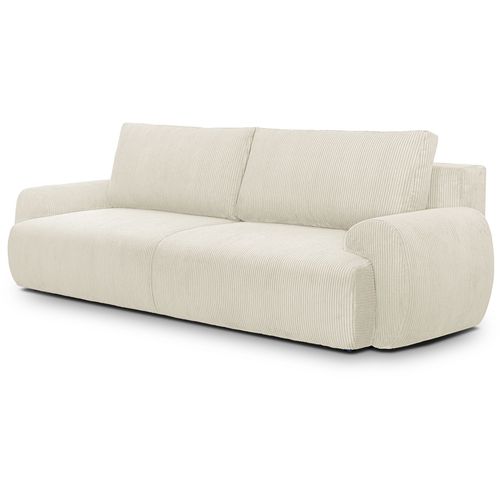 Canapé Convertible - 3 Places - Milo - Tissu Velours Côtelé Beige - Coffre De Rangement - 254 X 99