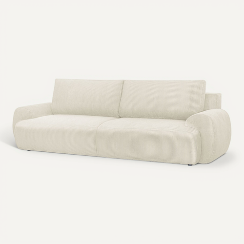 Canapé Convertible - 3 Places - Milo - Tissu Velours Côtelé Beige - Coffre De Rangement - 254 X 99