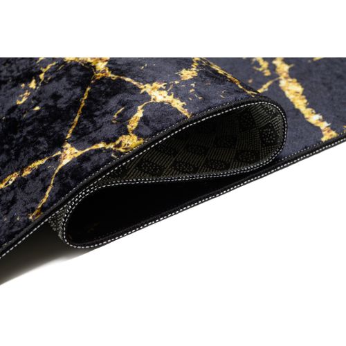 Tapis Salon Noir Doré Imprimé Design Marbre Fin 80x150 Toscana