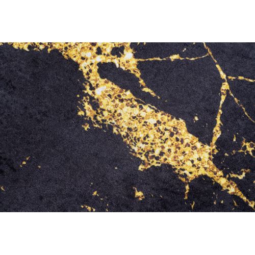 Tapis Salon Noir Doré Imprimé Design Marbre Fin 80x150 Toscana