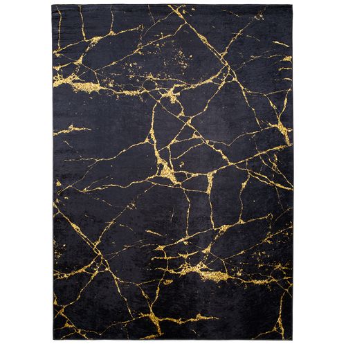 Tapis Salon Noir Doré Imprimé Design Marbre Fin 80x150 Toscana