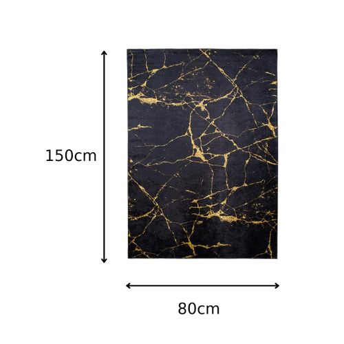 Tapis Salon Noir Doré Imprimé Design Marbre Fin 80x150 Toscana