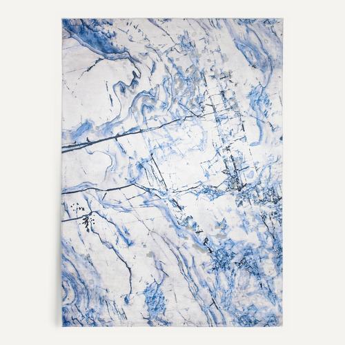 Tapis Salon Bleu Gris Écru Abstrait Marbré Fin 140x200 Toscana