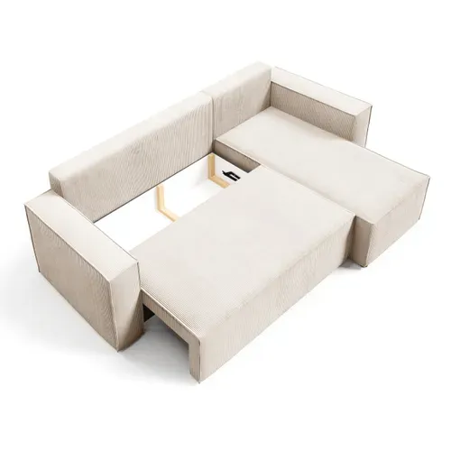 Canapé D'Angle Convertible Corda En Velours Côtelé - Crème