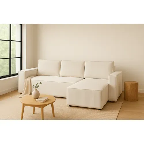 Canapé D'Angle Convertible Corda En Velours Côtelé - Crème