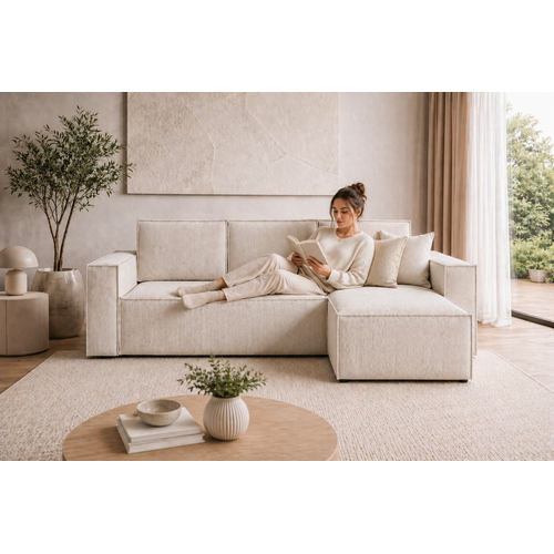 Canapé D'Angle Convertible Corda En Velours Côtelé - Crème