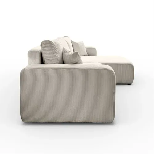 Canapé D’angle Convertible Senna En Velours Cotelé - Blanc Cassé