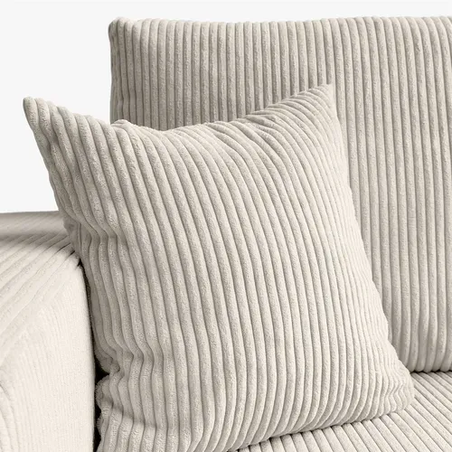 Canapé D’angle Convertible Senna En Velours Cotelé - Blanc Cassé