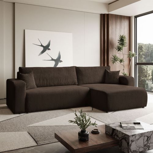 Canapé D'angle Convertible Senna En Velours Côtelé - Marron