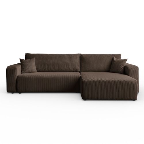 Canapé D'angle Convertible Senna En Velours Côtelé - Marron