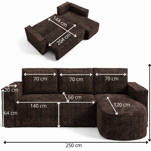 Milo Braun, Canapé angle convertible 3 Places   230 × 160 Cm