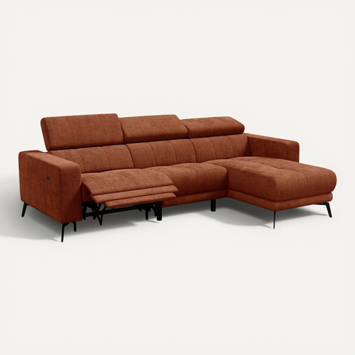 Canapé D'angle 4 Places Morello Avec 1 X Relax Zero Gravity, Tissu Orange Foncé