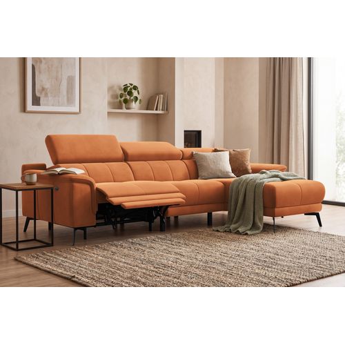Canapé D'angle Relax 4 Places Droit Fiero, Tissu Velours Orange