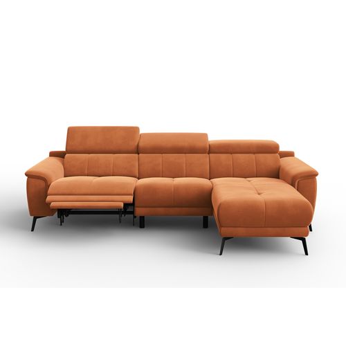 Canapé D'angle Relax 4 Places Droit Fiero, Tissu Velours Orange