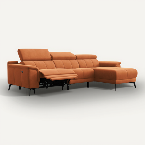 Canapé D'angle Relax 4 Places Droit Fiero, Tissu Velours Orange