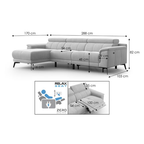 Canapé D'angle Relax 4 Places Gauche Fiero, Tissu Velours Vert