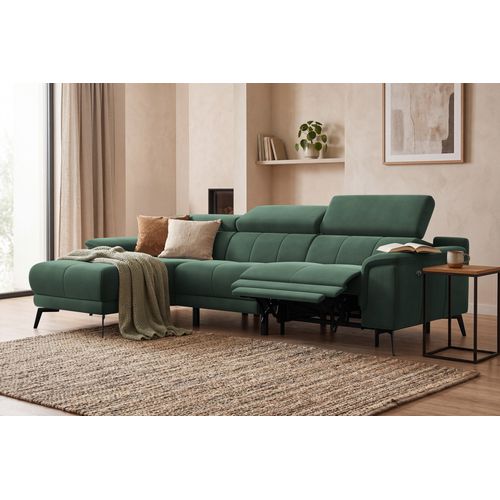 Canapé D'angle Relax 4 Places Gauche Fiero, Tissu Velours Vert