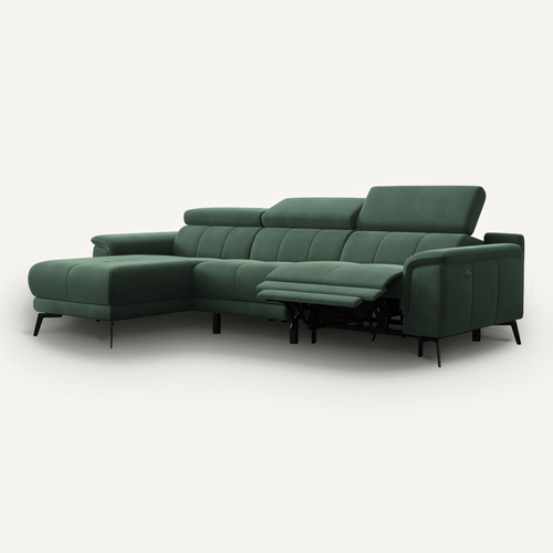 Canapé D'angle Relax 4 Places Gauche Fiero, Tissu Velours Vert