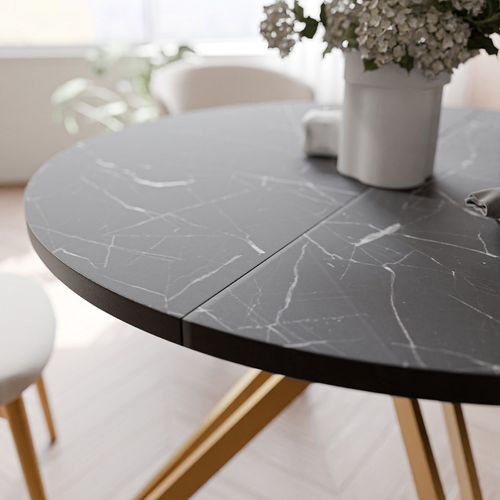 Zubaliya Table Ronde à Manger 100x100 Cm Noir Marbré – Pour 4-6 Personnes, Style Élégant Moderne