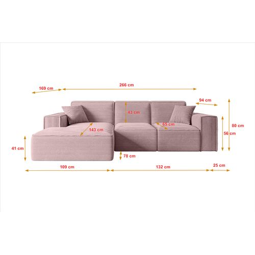 Canapé D'angle Serra-l 266x169x80 Angle Gauche En Tissu - Rose