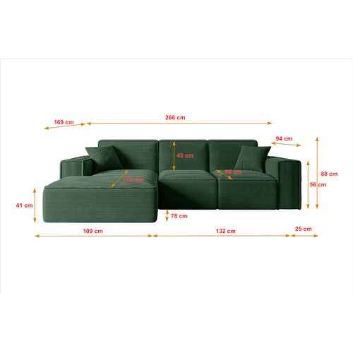 Canapé D'angle Serra-l 266x169x80  Angle Droit En Tissu - Vert