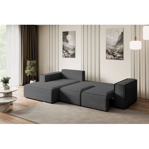 Canapé D'angle Convertible Serra-l 266x161x87  Angle Gauche En Tissu - Gris