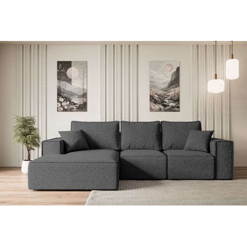 Canapé D'angle Convertible Serra-l 266x161x87  Angle Gauche En Tissu - Gris