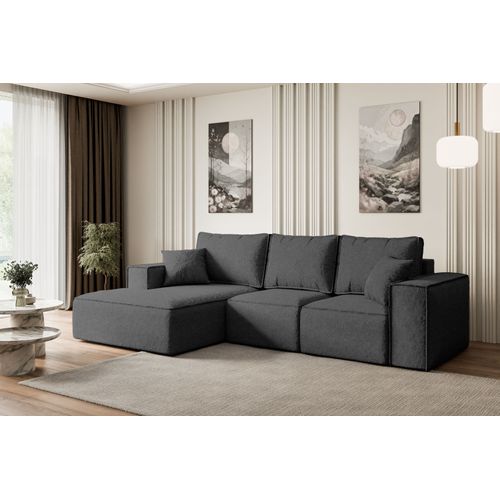 Canapé D'angle Convertible Serra-l 266x161x87  Angle Gauche En Tissu - Gris