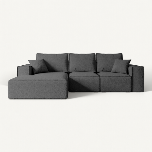 Canapé D'angle Convertible Serra-l 266x161x87  Angle Gauche En Tissu - Gris