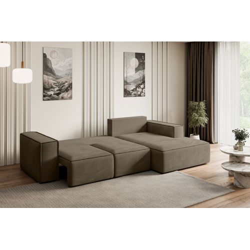 Canapé D'angle Convertible Serra-l 266x161x87 Angle Droit En Velours - Brun