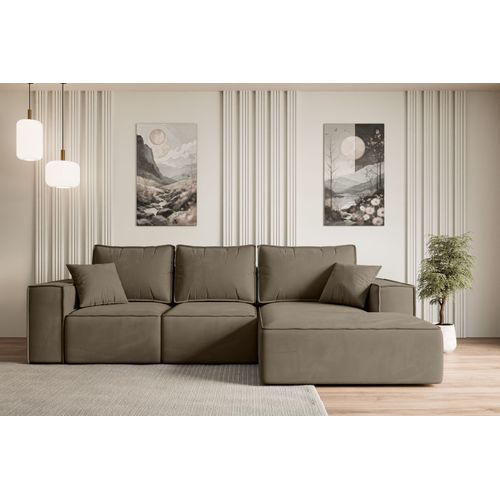 Canapé D'angle Convertible Serra-l 266x161x87 Angle Droit En Velours - Brun