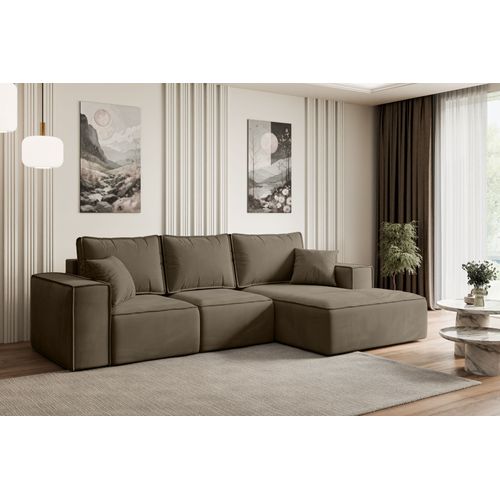 Canapé D'angle Convertible Serra-l 266x161x87 Angle Droit En Velours - Brun