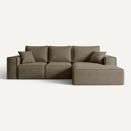 Canapé D'angle Convertible Serra-l 266x161x87 Angle Droit En Velours - Brun