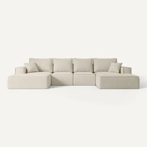 Canapé D'angle Convertible Sierra-u 349x161x87 Panoramique En Velours - Paros 01 - Beige