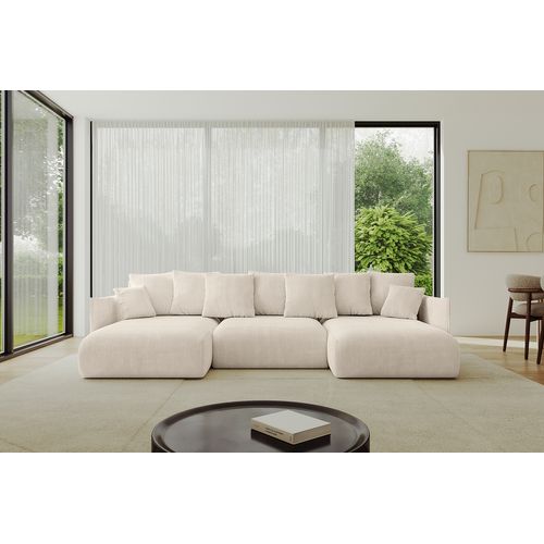 Canapé D'angle Convertible Onesk-u 317x177x72 Angle Panoramique En Tissu - Beige