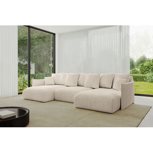 Canapé D'angle Convertible Onesk-u 317x177x72 Angle Panoramique En Tissu - Beige