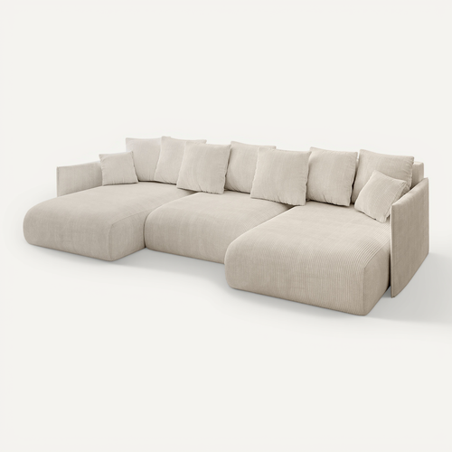 Canapé D'angle Convertible Onesk-u 317x177x72 Angle Panoramique En Tissu - Beige
