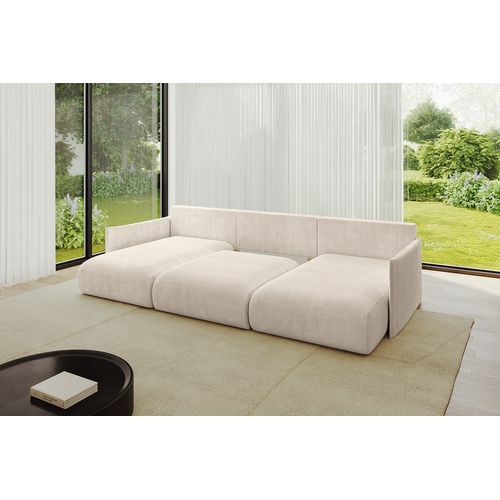 Canapé D'angle Convertible Onesk-u 317x177x72 Angle Panoramique En Tissu - Beige