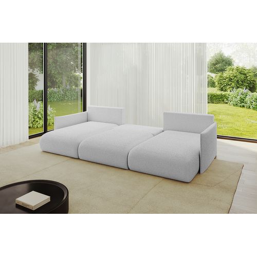 Canapé D'angle Convertible Onesk-u 317x177x72  Angle Panoramique En Bouclette - Gris Clair