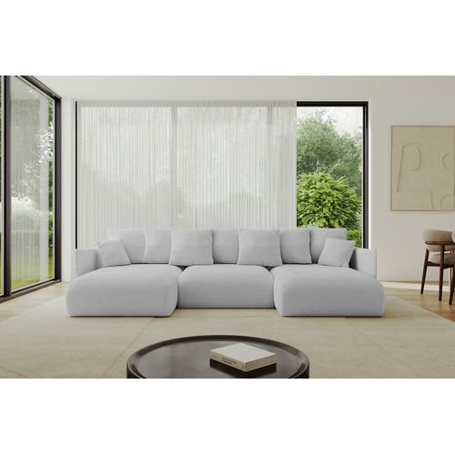 Canapé D'angle Convertible Onesk-u 317x177x72  Angle Panoramique En Bouclette - Gris Clair