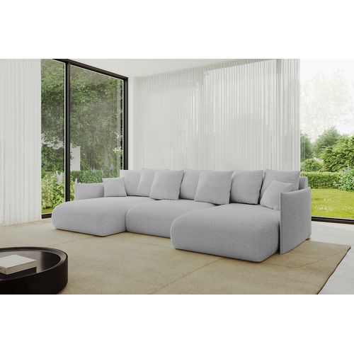 Canapé D'angle Convertible Onesk-u 317x177x72  Angle Panoramique En Bouclette - Gris Clair